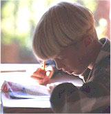 A homeschooled child studying