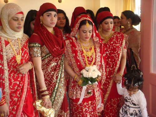 A Bengali Muslim bride and her bridesmaids