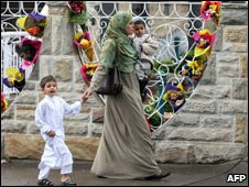 Muslim mother with her two children in Australia