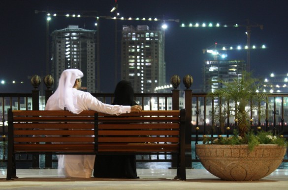 A Qatari couple relaxes in the evening