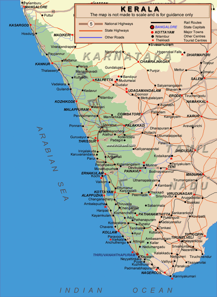 Kerala State Of India Elevation Map Colored In Wiki Style With Lakes