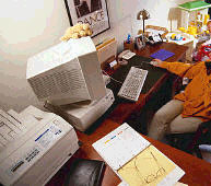Woman works from a home office