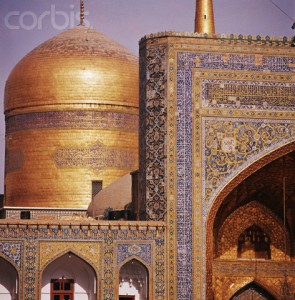 The Tala-ye Fath Ali Shah Iwan and Golden Dome of the Shrine of Imam Riza in Mashhad, Iran