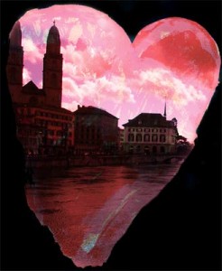 heart and sky, heart and river, heart and buildings