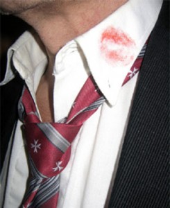 LIpstick mark on shirt.
