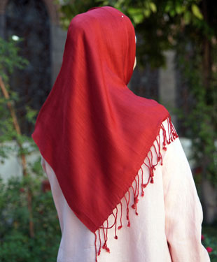 A striped geometrical jacquard hijab from Shukr