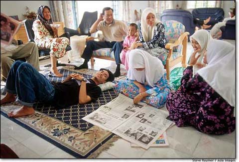 A Muslim family relaxing