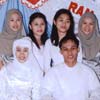 The couple with the groom's relatives and the bride's friends