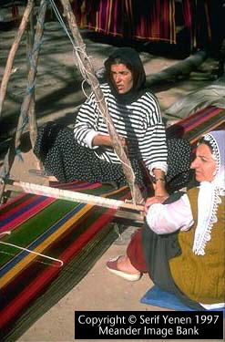 Anatolian women weaving cloth